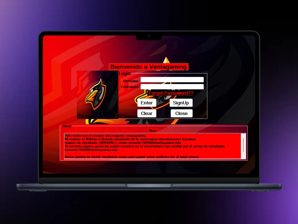 Screenshot of the project VentaGaming